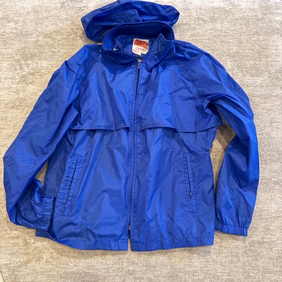 STOW IT A WAY Blue Nylon Hooded Windbreaker Jacket Lightweight Packable - Picture 1 of 5